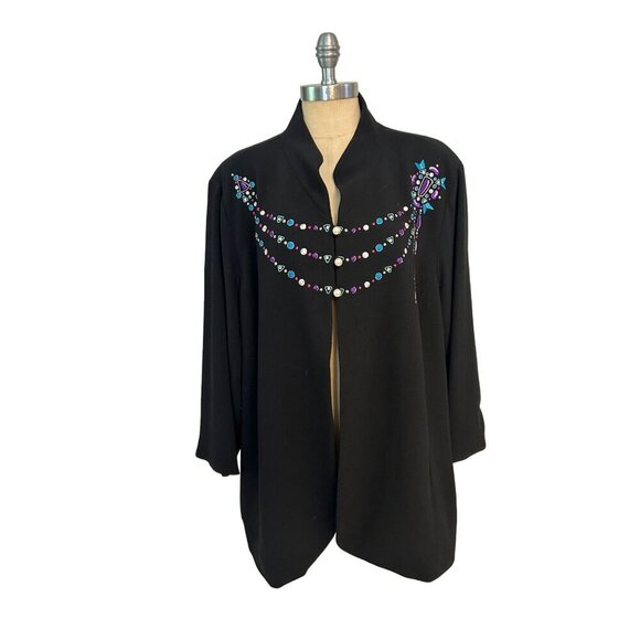 Bob Mackie Wearable Art Jacket Black Embroidered Beading & Pearl Buttons 3X Plus - Picture 1 of 5